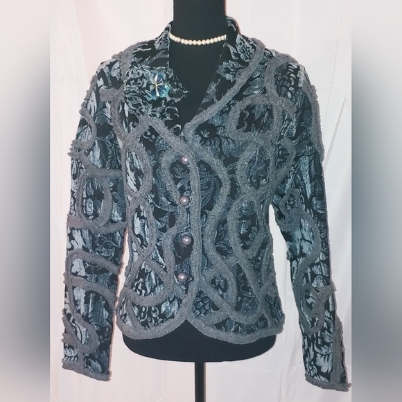 NWT Gorgeous Mink Coats (Brand) Womens Blazer Jacket Black Blue VINTAGE Sz XS - Picture 1 of 8